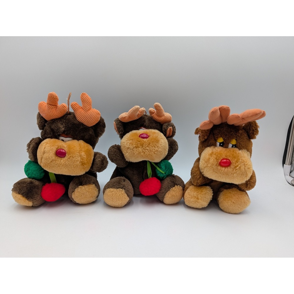 Fun World Reindeer Plush Lot Brown Christmas Holiday Corduroy Antlers